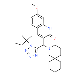ChemSpider 2D Image | 3-{2-Azaspiro[5.5]undec-2-yl[1-(2-methyl-2-butanyl)-1H-tetrazol-5-yl]methyl}-7-methoxy-2(1H)-quinolinone | C27H38N6O2