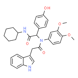 ChemSpider 2D Image | N-[2-(Cyclohexylamino)-1-(4-hydroxyphenyl)-2-oxoethyl]-N-(3,4-dimethoxyphenyl)-2-(1H-indol-3-yl)acetamide | C32H35N3O5