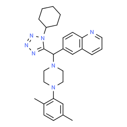 ChemSpider 2D Image | 6-{(1-Cyclohexyl-1H-tetrazol-5-yl)[4-(2,5-dimethylphenyl)-1-piperazinyl]methyl}quinoline | C29H35N7