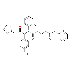ChemSpider 2D Image | N-[2-(Cyclopentylamino)-1-(4-hydroxyphenyl)-2-oxoethyl]-N-(2-methylphenyl)-N'-(2-pyridinyl)pentanediamide | C30H34N4O4