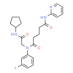 ChemSpider 2D Image | N-[2-(Cyclopentylamino)-2-oxoethyl]-N-(3-fluorophenyl)-N'-(2-pyridinyl)pentanediamide | C23H27FN4O3