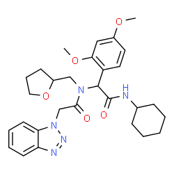 ChemSpider 2D Image | 2-(1H-Benzotriazol-1-yl)-N-[2-(cyclohexylamino)-1-(2,4-dimethoxyphenyl)-2-oxoethyl]-N-(tetrahydro-2-furanylmethyl)acetamide | C29H37N5O5