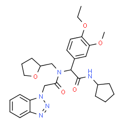 ChemSpider 2D Image | 2-(1H-Benzotriazol-1-yl)-N-[2-(cyclopentylamino)-1-(4-ethoxy-3-methoxyphenyl)-2-oxoethyl]-N-(tetrahydro-2-furanylmethyl)acetamide | C29H37N5O5