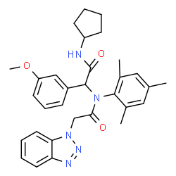 ChemSpider 2D Image | 2-(1H-Benzotriazol-1-yl)-N-[2-(cyclopentylamino)-1-(3-methoxyphenyl)-2-oxoethyl]-N-mesitylacetamide | C31H35N5O3