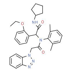 ChemSpider 2D Image | 2-(1H-Benzotriazol-1-yl)-N-[2-(cyclopentylamino)-1-(2-ethoxyphenyl)-2-oxoethyl]-N-(2,6-dimethylphenyl)acetamide | C31H35N5O3