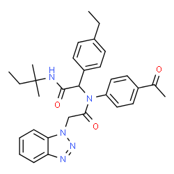 ChemSpider 2D Image | N-(4-Acetylphenyl)-2-(1H-benzotriazol-1-yl)-N-{1-(4-ethylphenyl)-2-[(2-methyl-2-butanyl)amino]-2-oxoethyl}acetamide | C31H35N5O3