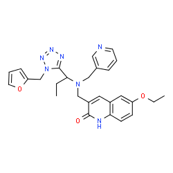 ChemSpider 2D Image | 6-Ethoxy-3-{[{1-[1-(2-furylmethyl)-1H-tetrazol-5-yl]propyl}(3-pyridinylmethyl)amino]methyl}-2(1H)-quinolinone | C27H29N7O3