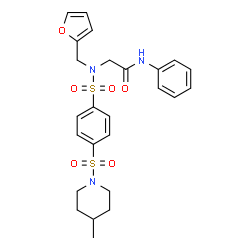 ChemSpider 2D Image | N~2~-(2-Furylmethyl)-N~2~-({4-[(4-methyl-1-piperidinyl)sulfonyl]phenyl}sulfonyl)-N-phenylglycinamide | C25H29N3O6S2