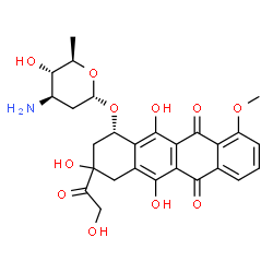 ChemSpider 2D Image | (7S)-7-[(2S,4R,5S,6R)-4-amino-5-hydroxy-6-methyl-tetrahydropyran-2-yl]oxy-6,9,11-trihydroxy-9-(2-hydroxyacetyl)-4-methoxy-8,10-dihydro-7H-tetracene-5,12-dione | C27H29NO11