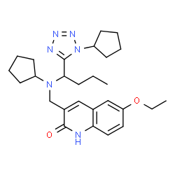 ChemSpider 2D Image | 3-({Cyclopentyl[1-(1-cyclopentyl-1H-tetrazol-5-yl)butyl]amino}methyl)-6-ethoxy-2(1H)-quinolinone | C27H38N6O2