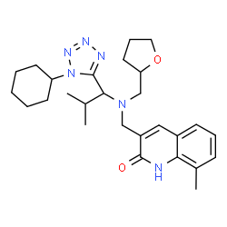 ChemSpider 2D Image | 3-({[1-(1-Cyclohexyl-1H-tetrazol-5-yl)-2-methylpropyl](tetrahydro-2-furanylmethyl)amino}methyl)-8-methyl-2(1H)-quinolinone | C27H38N6O2