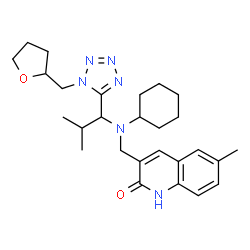 ChemSpider 2D Image | 3-[(Cyclohexyl{2-methyl-1-[1-(tetrahydro-2-furanylmethyl)-1H-tetrazol-5-yl]propyl}amino)methyl]-6-methyl-2(1H)-quinolinone | C27H38N6O2