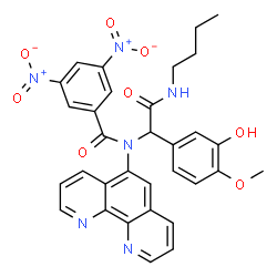 ChemSpider 2D Image | N-[2-(Butylamino)-1-(3-hydroxy-4-methoxyphenyl)-2-oxoethyl]-3,5-dinitro-N-(1,10-phenanthrolin-5-yl)benzamide | C32H28N6O8