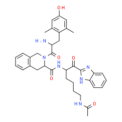ChemSpider 2D Image | N-[6-Acetamido-1-(1H-benzimidazol-2-yl)-1-oxo-2-hexanyl]-2-(2,6-dimethyltyrosyl)-1,2,3,4-tetrahydro-3-isoquinolinecarboxamide | C36H42N6O5