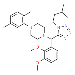 ChemSpider 2D Image | 1-{(2,3-Dimethoxyphenyl)[1-(3-methylbutyl)-1H-tetrazol-5-yl]methyl}-4-(2,5-dimethylphenyl)piperazine | C27H38N6O2