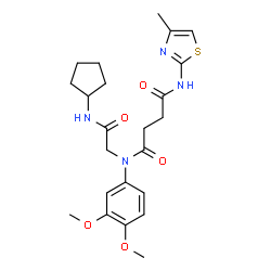 ChemSpider 2D Image | N-[2-(Cyclopentylamino)-2-oxoethyl]-N-(3,4-dimethoxyphenyl)-N'-(4-methyl-1,3-thiazol-2-yl)succinamide | C23H30N4O5S