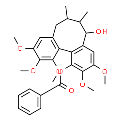 ChemSpider 2D Image | 5-Hydroxy-2,3,10,11,12-pentamethoxy-6,7-dimethyl-5,6,7,8-tetrahydrodibenzo[a,c][8]annulen-1-yl benzoate | C30H34O8