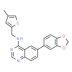 ChemSpider 2D Image | 6-(1,3-Benzodioxol-5-yl)-N-[(4-methyl-2-thienyl)methyl]-4-quinazolinamine | C21H17N3O2S