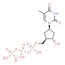 ChemSpider 2D Image | Triphosphoric acid, mono[[(1R,2S,4R)-4-(3,4-dihydro-5-methyl-2,4-dioxo-1(2H)-pyrimidinyl)-2-hydroxycyclopentyl]methyl] ester | C11H19N2O13P3