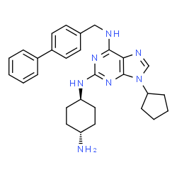 ChemSpider 2D Image | N~2~-(trans-4-Aminocyclohexyl)-N~6~-(4-biphenylylmethyl)-9-cyclopentyl-9H-purine-2,6-diamine | C29H35N7