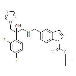 ChemSpider 2D Image | 2-Methyl-2-propanyl 5-({[2-(2,4-difluorophenyl)-2-hydroxy-3-(1H-1,2,4-triazol-1-yl)propyl]amino}methyl)-1H-indole-1-carboxylate | C25H27F2N5O3