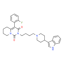 ChemSpider 2D Image | 4-(2-Fluorophenyl)-2-{4-[4-(1H-indol-3-yl)-1-piperidinyl]butyl}-5,6,7,8-tetrahydro-1H-pyrido[1,2-c]pyrimidine-1,3(2H)-dione | C31H35FN4O2