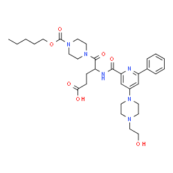 ChemSpider 2D Image | 4-[({4-[4-(2-Hydroxyethyl)-1-piperazinyl]-6-phenyl-2-pyridinyl}carbonyl)amino]-5-oxo-5-{4-[(pentyloxy)carbonyl]-1-piperazinyl}pentanoic acid | C33H46N6O7