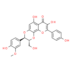 ChemSpider 2D Image | (2R,3R)-6,8-dihydroxy-3-(4-hydroxy-3-methoxyphenyl)-2-(hydroxymethyl)-9-(4-hydroxyphenyl)-2H,3H,7H-[1,4]dioxino[2,3-h]chromen-7-one | C25H20O10