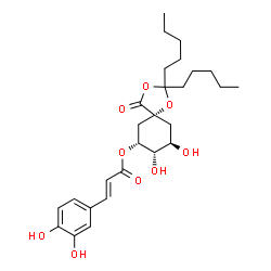 ChemSpider 2D Image | (5R,7R,8S,9R)-8,9-Dihydroxy-4-oxo-2,2-dipentyl-1,3-dioxaspiro[4.5]dec-7-yl (2E)-3-(3,4-dihydroxyphenyl)acrylate | C27H38O9