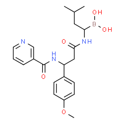 ChemSpider 2D Image | [1-({3-(4-Methoxyphenyl)-3-[(3-pyridinylcarbonyl)amino]propanoyl}amino)-3-methylbutyl]boronic acid | C21H28BN3O5