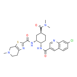 ChemSpider 2D Image | 7-Chloro-N-[(1S,2R,4S)-4-(dimethylcarbamoyl)-2-{[(5-methyl-4,5,6,7-tetrahydro[1,3]thiazolo[5,4-c]pyridin-2-yl)carbonyl]amino}cyclohexyl]-3-quinolinecarboxamide | C27H31ClN6O3S