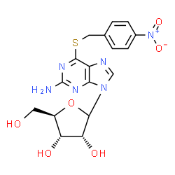 ChemSpider 2D Image | 6-[(4-Nitrobenzyl)sulfanyl]-9-(D-ribofuranosyl)-9H-purin-2-amine | C17H18N6O6S