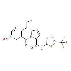 ChemSpider 2D Image | (2S)-1-[(2R)-2-{[Formyl(hydroxy)amino]methyl}hexanoyl]-N-[5-(trifluoromethyl)-1,3,4-thiadiazol-2-yl]-2,5-dihydro-1H-pyrrole-2-carboxamide | C16H20F3N5O4S