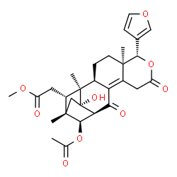 ChemSpider 2D Image | Methyl [(1S,2R,5R,6R,13S,14R,15S,17S,18S)-14-acetoxy-6-(3-furyl)-17-hydroxy-1,5,15-trimethyl-8,12-dioxo-7-oxapentacyclo[13.2.1.0~2,11~.0~5,10~.0~13,17~]octadec-10-en-18-yl]acetate | C29H34O9