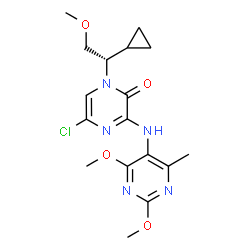 ChemSpider 2D Image | 5-Chloro-1-[(1S)-1-cyclopropyl-2-methoxyethyl]-3-[(2,4-dimethoxy-6-methyl-5-pyrimidinyl)amino]-2(1H)-pyrazinone | C17H22ClN5O4