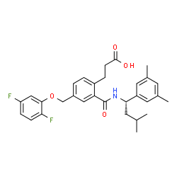 ChemSpider 2D Image | 3-(4-[(2,5-Difluorophenoxy)methyl]-2-{[(1S)-1-(3,5-dimethylphenyl)-3-methylbutyl]carbamoyl}phenyl)propanoic acid | C30H33F2NO4