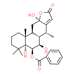 ChemSpider 2D Image | (4aR,5R,6R,6aS,7R,10aR,11aS,11bR)-4a,6,10a-Trihydroxy-4,4,7,11b-tetramethyl-9-oxo-1,2,3,4,4a,5,6,6a,7,9,10a,11,11a,11b-tetradecahydrophenanthro[3,2-b]furan-5-yl benzoate | C27H34O7
