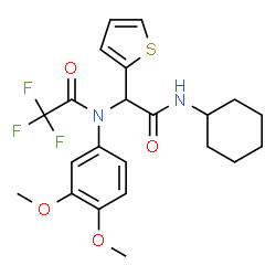 ChemSpider 2D Image | N-[2-(Cyclohexylamino)-2-oxo-1-(2-thienyl)ethyl]-N-(3,4-dimethoxyphenyl)-2,2,2-trifluoroacetamide | C22H25F3N2O4S