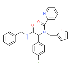 ChemSpider 2D Image | N-[2-(Benzylamino)-1-(4-fluorophenyl)-2-oxoethyl]-N-(2-furylmethyl)-2-pyridinecarboxamide | C26H22FN3O3