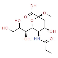 ChemSpider 2D Image | Methyl (6R)-3,5-dideoxy-5-(propionylamino)-6-[(1R,2R)-1,2,3-trihydroxypropyl]-alpha-L-threo-hex-2-ulopyranosidonic acid | C13H23NO9
