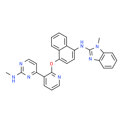 ChemSpider 2D Image | 1-Methyl-N-[4-({3-[2-(methylamino)-4-pyrimidinyl]-2-pyridinyl}oxy)-1-naphthyl]-1H-benzimidazol-2-amine | C28H23N7O