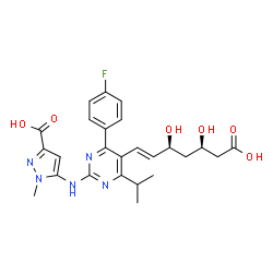 ChemSpider 2D Image | 5-({5-[(1E,3S,5R)-6-Carboxy-3,5-dihydroxy-1-hexen-1-yl]-4-(4-fluorophenyl)-6-isopropyl-2-pyrimidinyl}amino)-1-methyl-1H-pyrazole-3-carboxylic acid | C25H28FN5O6
