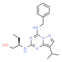 ChemSpider 2D Image | (2R)-2-{[4-(Benzylamino)-8-isopropylpyrazolo[1,5-a][1,3,5]triazin-2-yl]amino}-1-butanol | C19H26N6O