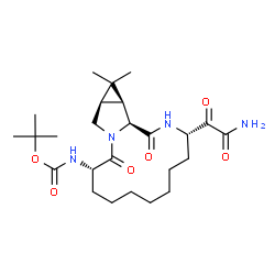ChemSpider 2D Image | 2-Methyl-2-propanyl {(3S,11S,14aR,15aS,15bS)-3-[amino(oxo)acetyl]-15,15-dimethyl-1,12-dioxohexadecahydro-2H-cyclopropa[3,4]pyrrolo[1,2-a][1,4]diazacyclotetradecin-11-yl}carbamate | C25H40N4O6