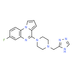 ChemSpider 2D Image | 7-Fluoro-4-[4-(1H-1,2,4-triazol-3-ylmethyl)-1-piperazinyl]pyrrolo[1,2-a]quinoxaline | C18H18FN7
