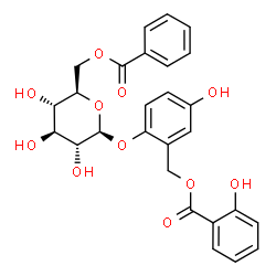 ChemSpider 2D Image | 2-[(6-O-Benzoyl-beta-D-glucopyranosyl)oxy]-5-hydroxybenzyl salicylate | C27H26O11