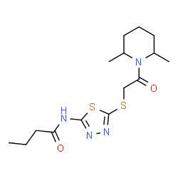ChemSpider 2D Image | N-(5-{[2-(2,6-Dimethyl-1-piperidinyl)-2-oxoethyl]sulfanyl}-1,3,4-thiadiazol-2-yl)butanamide | C15H24N4O2S2
