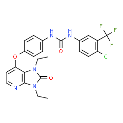 ChemSpider 2D Image | 1-[4-Chloro-3-(trifluoromethyl)phenyl]-3-{4-[(1,3-diethyl-2-oxo-2,3-dihydro-1H-imidazo[4,5-b]pyridin-7-yl)oxy]phenyl}urea | C24H21ClF3N5O3