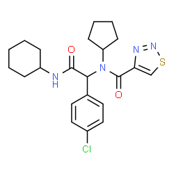 ChemSpider 2D Image | N-[1-(4-Chlorophenyl)-2-(cyclohexylamino)-2-oxoethyl]-N-cyclopentyl-1,2,3-thiadiazole-4-carboxamide | C22H27ClN4O2S