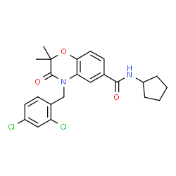 ChemSpider 2D Image | N-Cyclopentyl-4-(2,4-dichlorobenzyl)-2,2-dimethyl-3-oxo-3,4-dihydro-2H-1,4-benzoxazine-6-carboxamide | C23H24Cl2N2O3